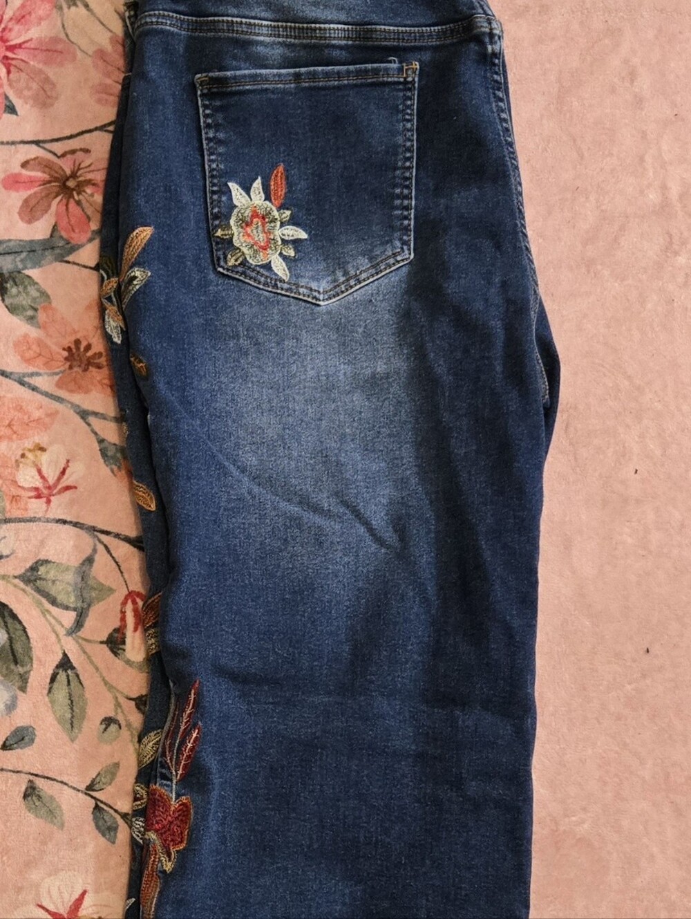 Embroidered Dark Blue Women's Jeans - Picture 2 of 4
